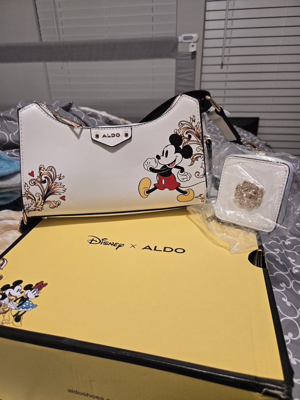 Aldo White Disney Mickey Mouse Shoulder Bag with Gold Accents
